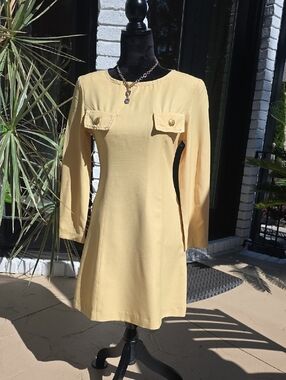 Yellow Long-Sleeve A-Line Dress